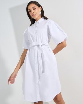 shirt dress with tie-up belt