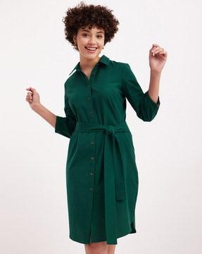 shirt dress with waist tie-up