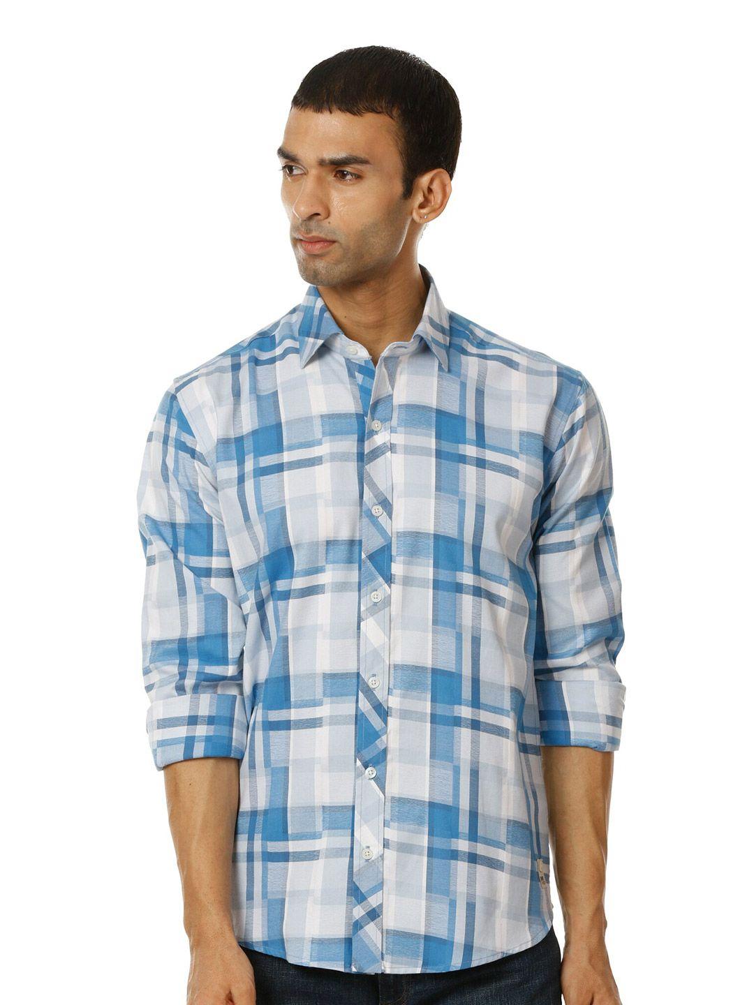 shirt theory men blue comfort checked cotton casual shirt