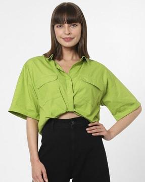 shirt top with drop-shoulder sleeves