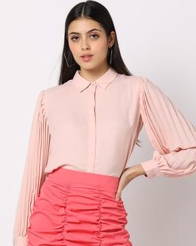 shirt top with pleated bishop sleeves