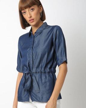 shirt top with waist tie-up
