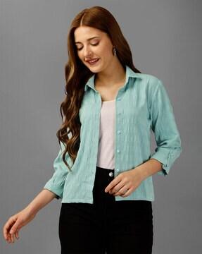 shirt with roll-up sleeves & spread collar