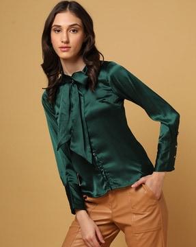 shirt with tie-up collar