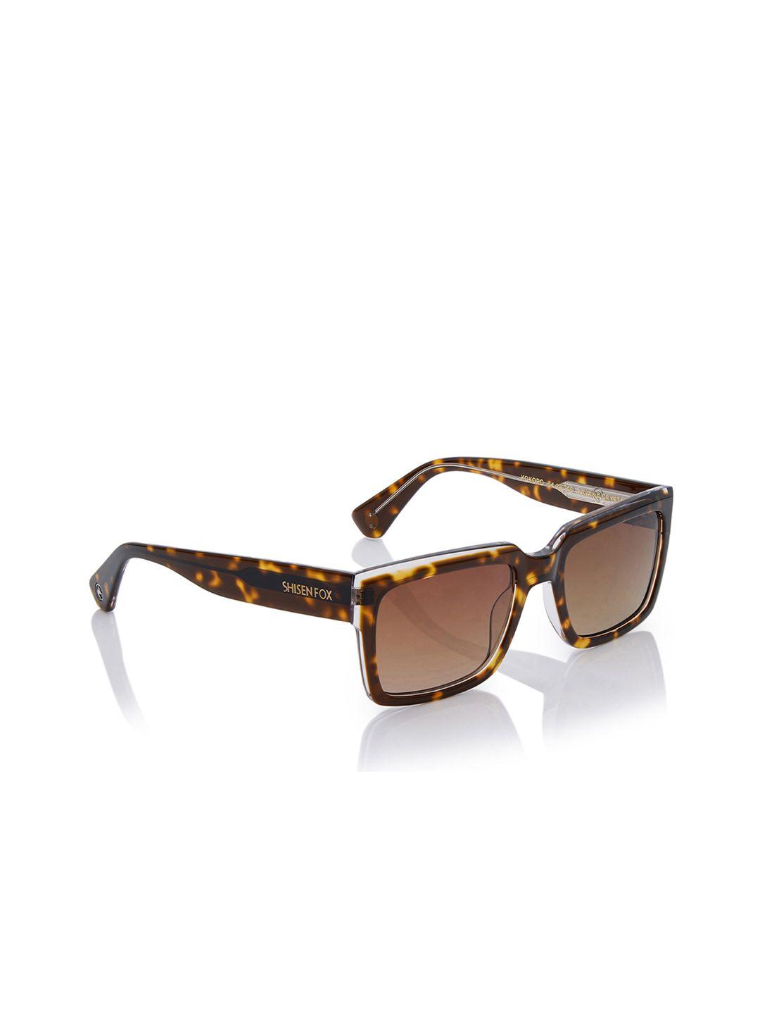 shisen fox kokoro havana crystal unisex rectangle sunglasses with uv protected lens