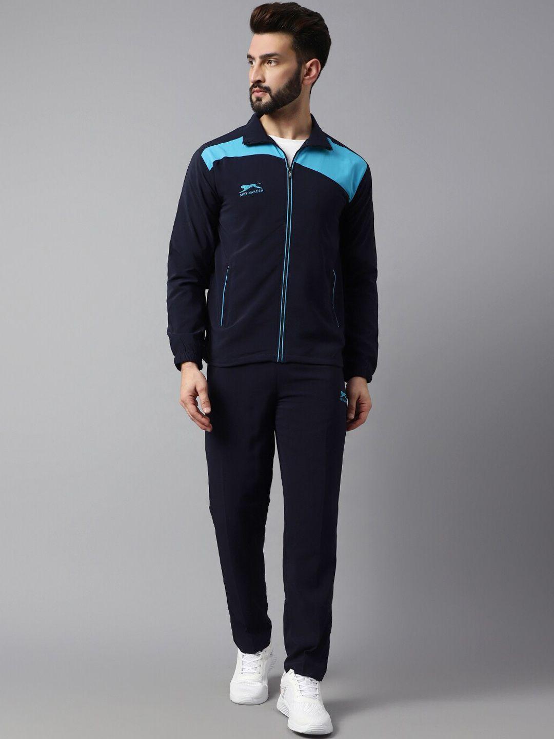 shiv naresh colourblocked mock collar gym tracksuit