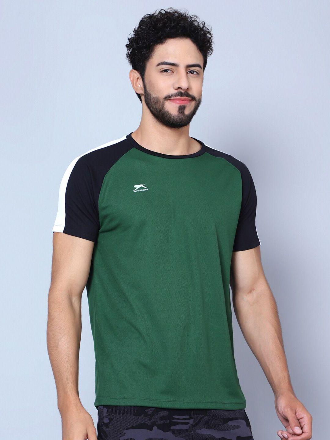 shiv naresh men green printed dri-fit pockets t-shirt