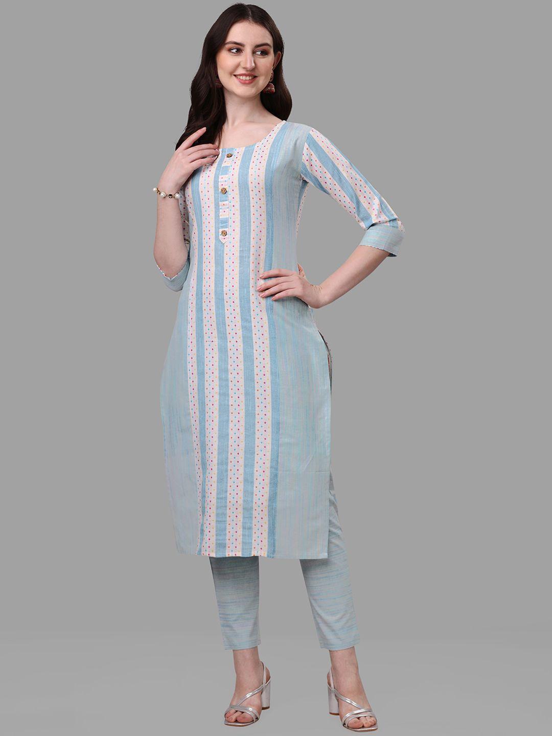 shiv textiles striped regular pure cotton kurta with trousers & with dupatta