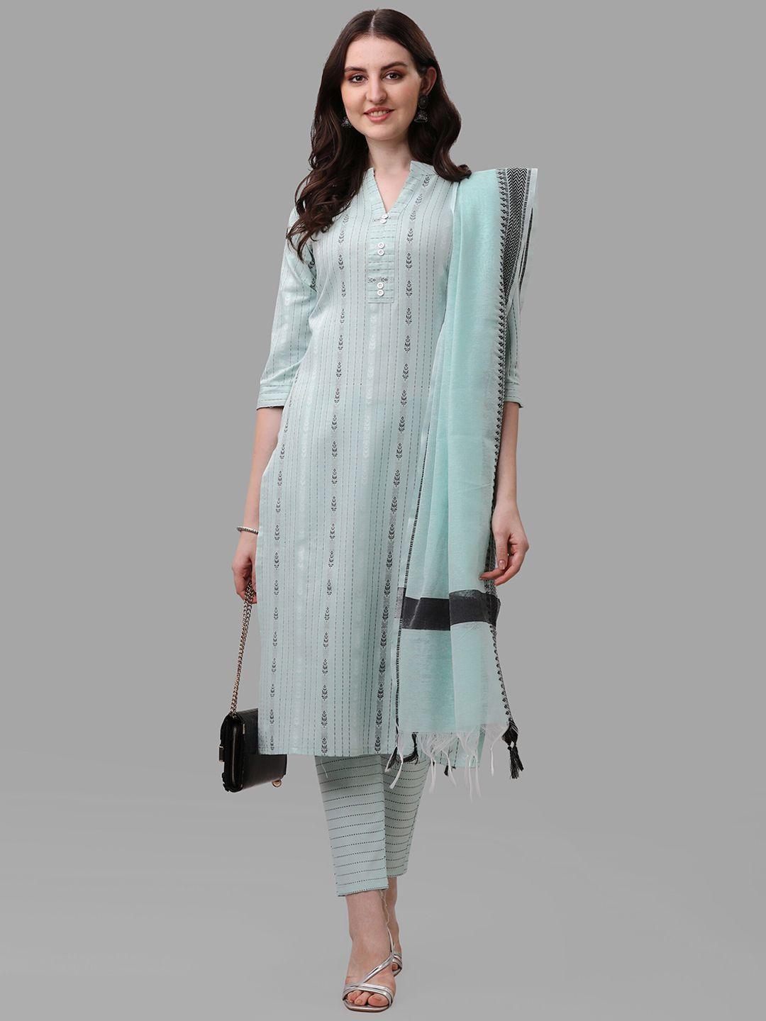 shiv textiles striped regular pure cotton kurta with trousers & with dupatta