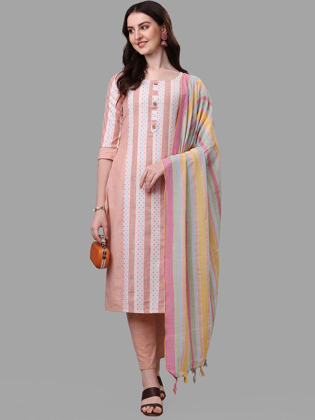 shiv textiles striped regular pure cotton kurta with trousers & with dupatta