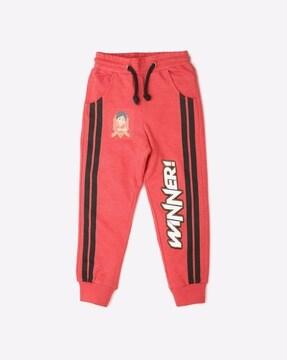 shiva high-rise joggers with placement text applique