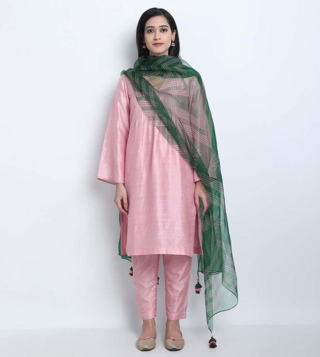 shivani bhargava baby pink natural nur kurta with pants and organza dupatta