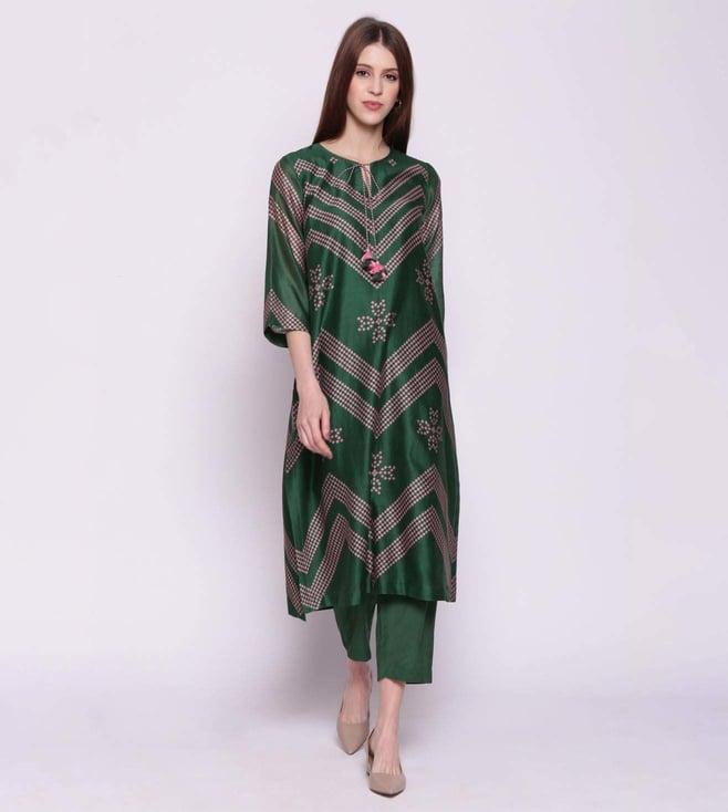 shivani bhargava emerald green chanderi chevron bandhani print kurta with pants