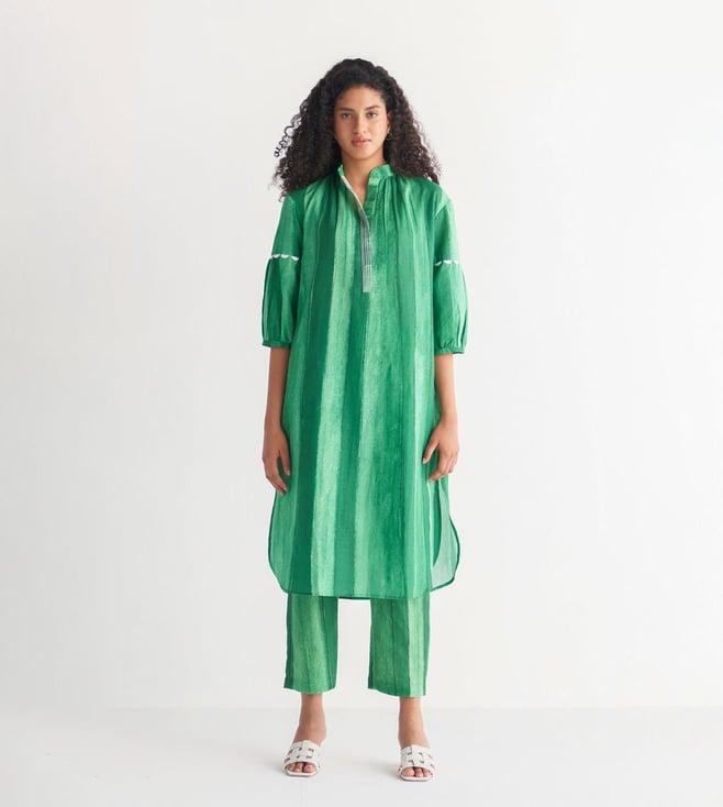 shivani bhargava green song of summer modish striped shirt kurta with pants