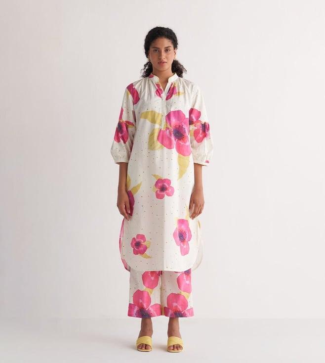 shivani bhargava ivory & pink song of summer floral tunic with pants