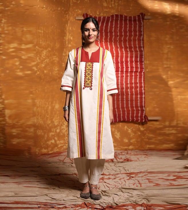 shivani bhargava ivory rajj colour block embriodery patch kurta with pants