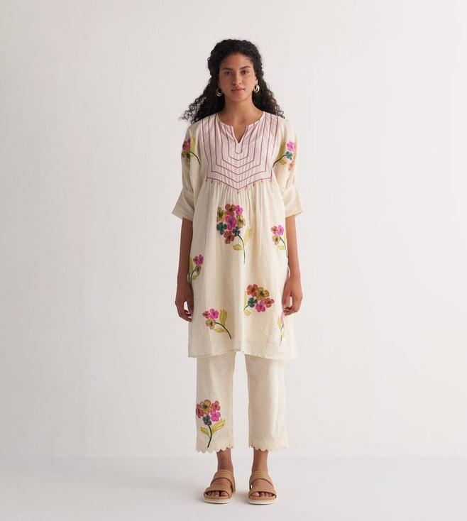 shivani bhargava ivory song of summer floral bunch couching yoke kurta with pants