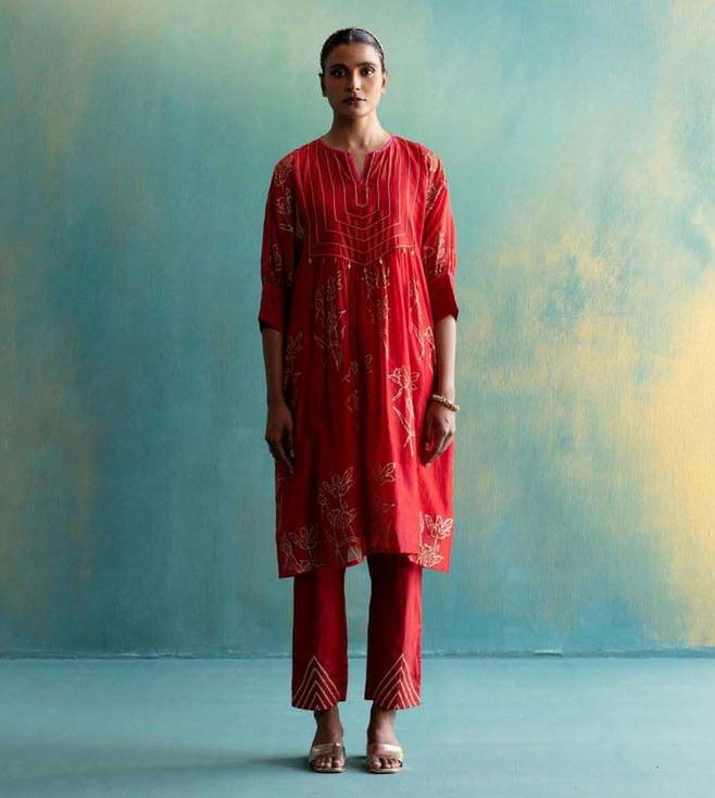 shivani bhargava red dil-kash chanderi kurta with pant