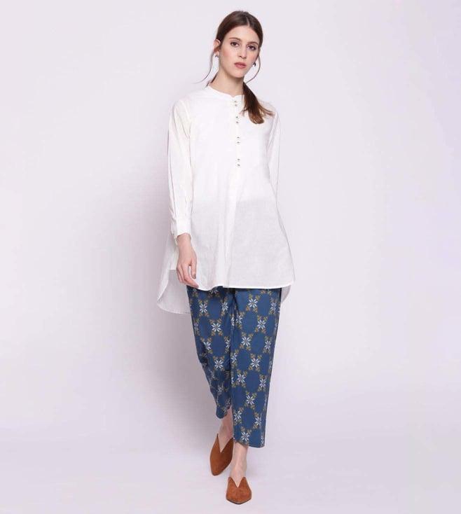 shivani bhargava white cotton short contemporary fit kurta with pants