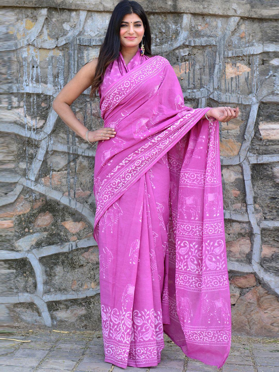 shivanya  handicrafts floral printed mulmul cotton  block print saree