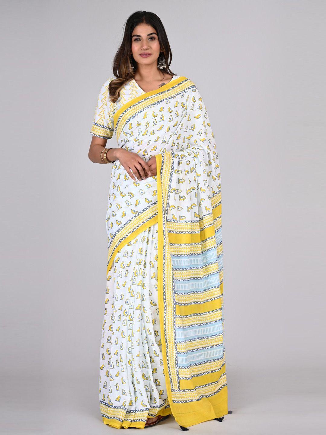 shivanya handicrafts floral pure cotton block print saree