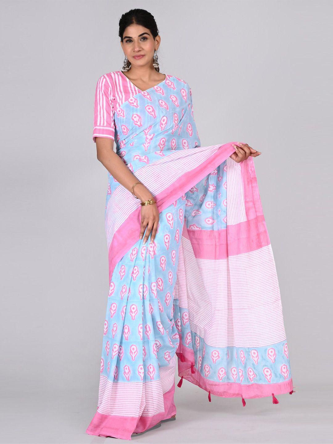 shivanya handicrafts floral pure cotton block print saree