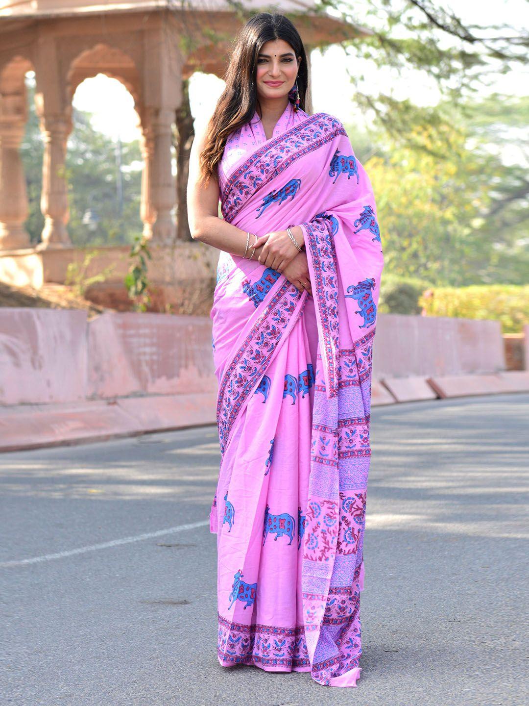 shivanya  handicrafts ethnic motifs pure cotton block print saree