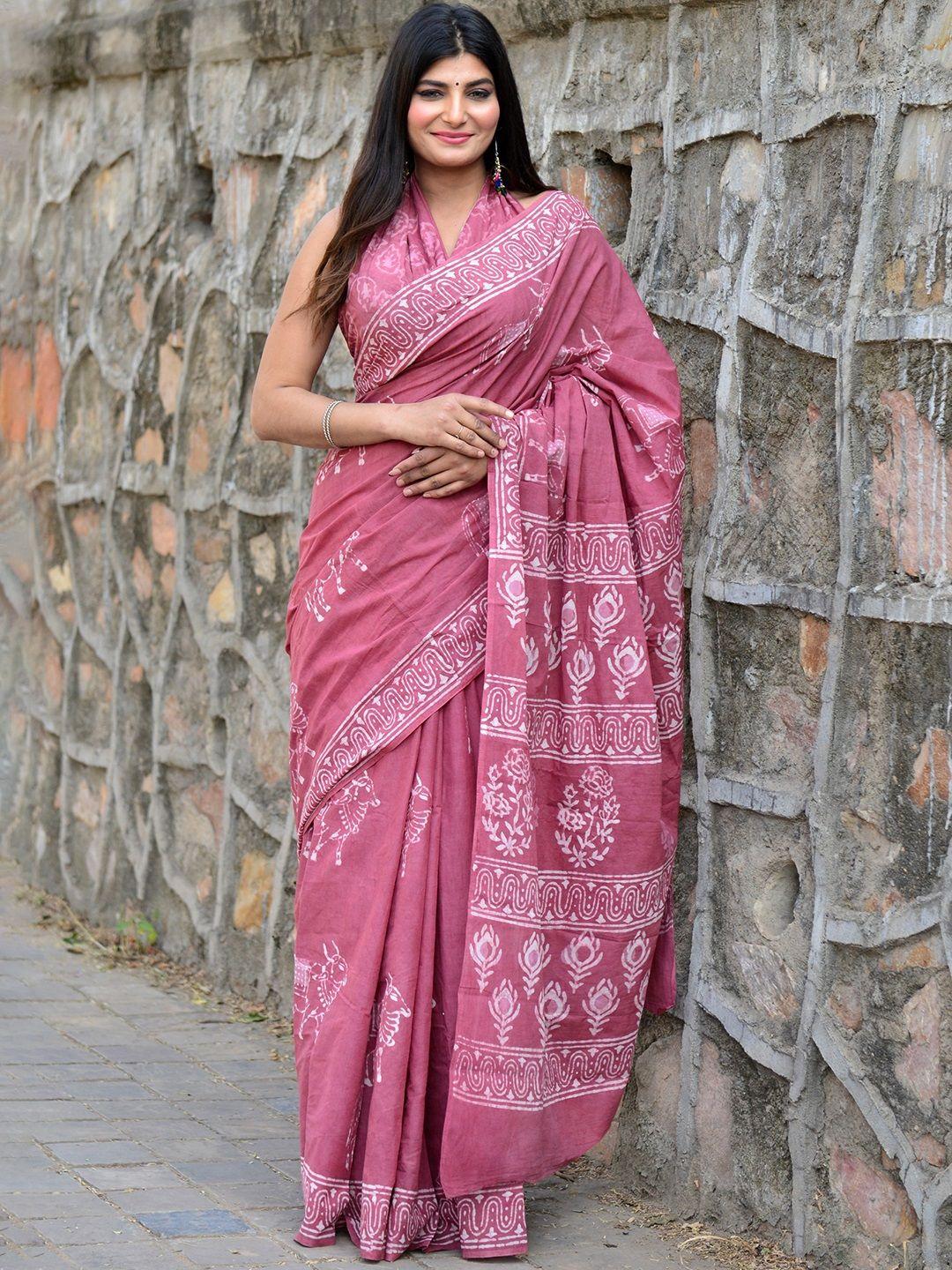 shivanya  handicrafts ethnic motifs pure cotton block print saree