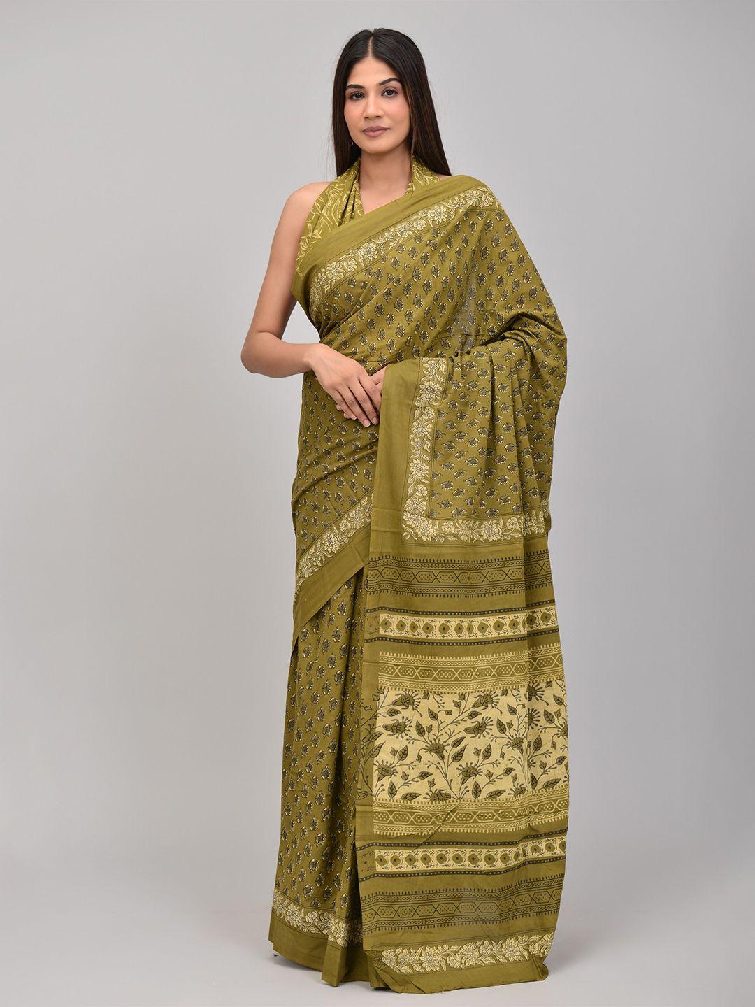shivanya  handicrafts floral pure cotton block print saree