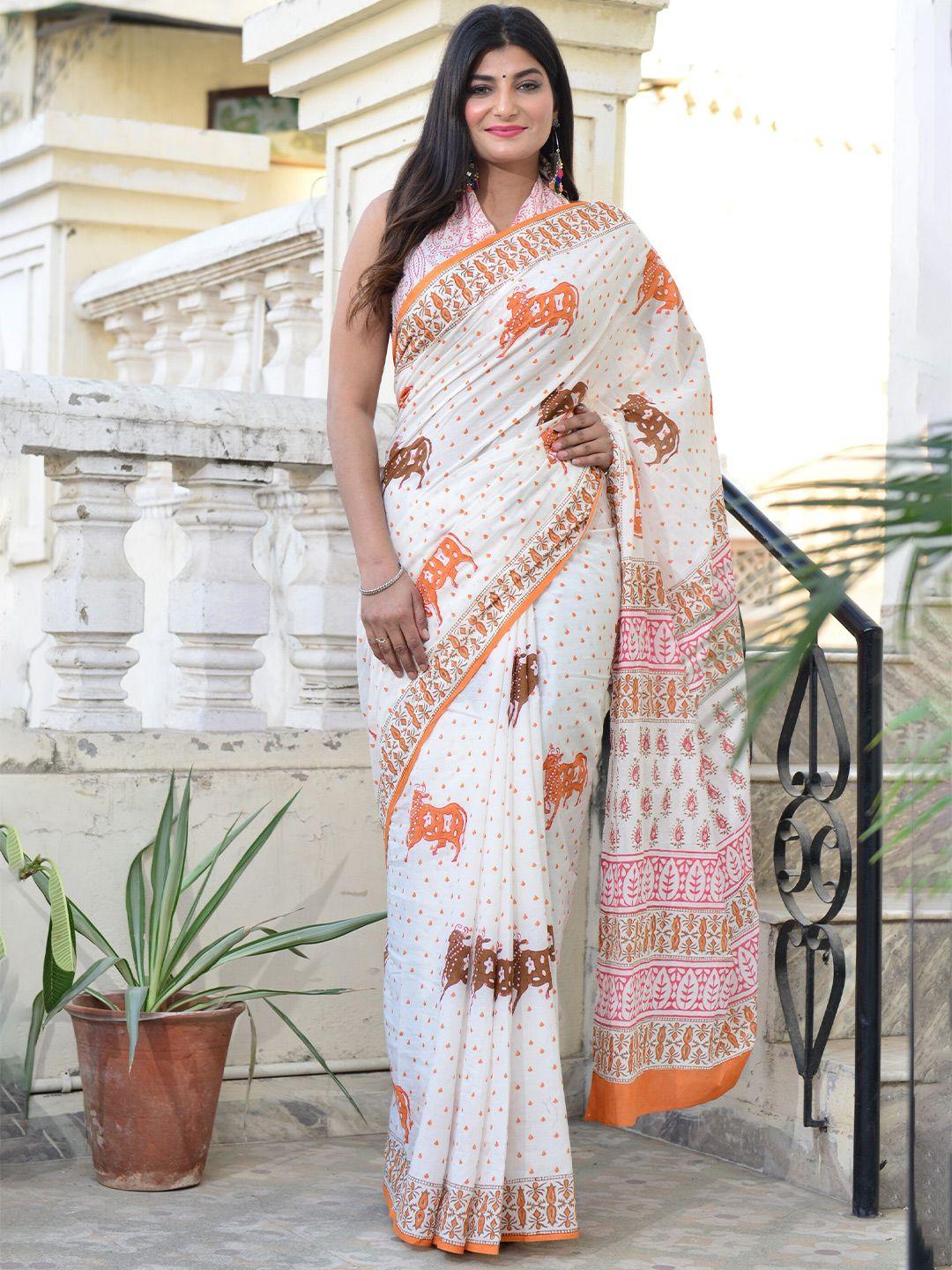 shivanya  handicrafts floral pure cotton block print saree
