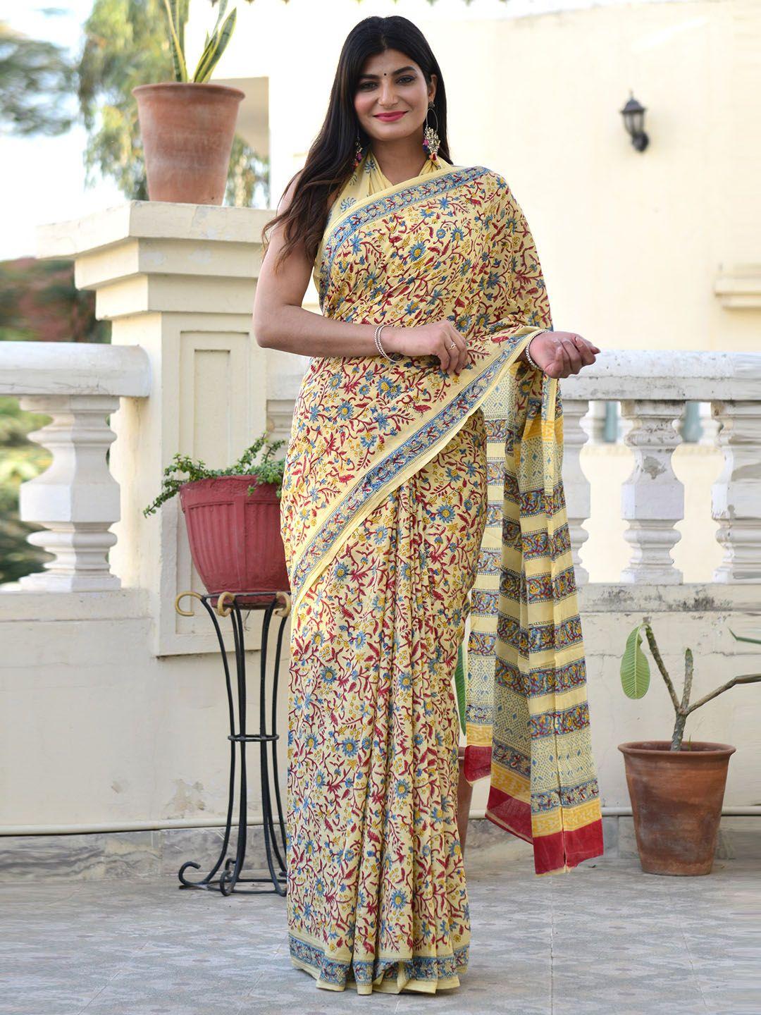 shivanya  handicrafts floral pure cotton block print saree