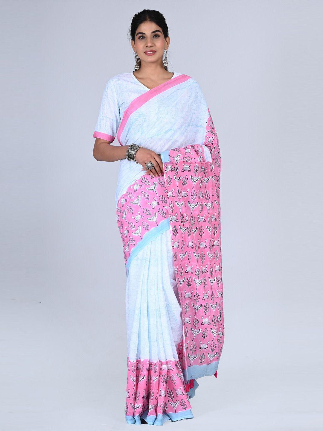 shivanya handicrafts floral pure cotton block print saree