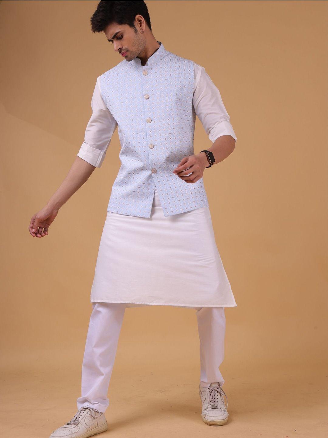 shiwam ethnix geometric printed cotton linen nehru jacket