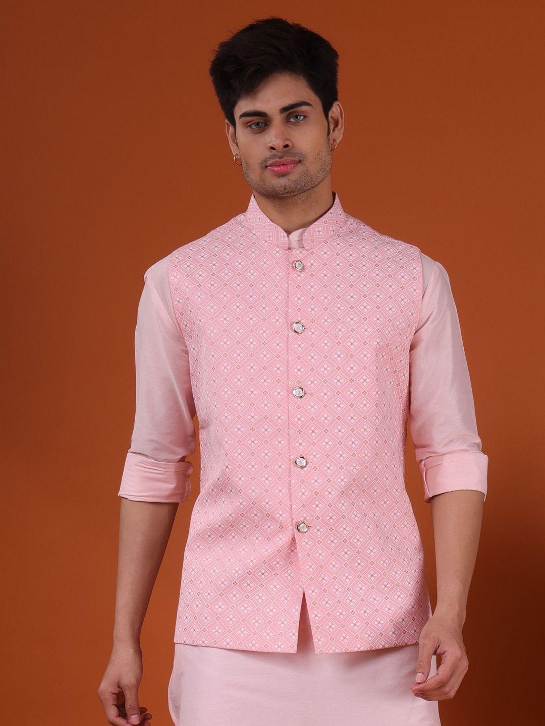 shiwam ethnix geometric printed pure cotton nehru jacket