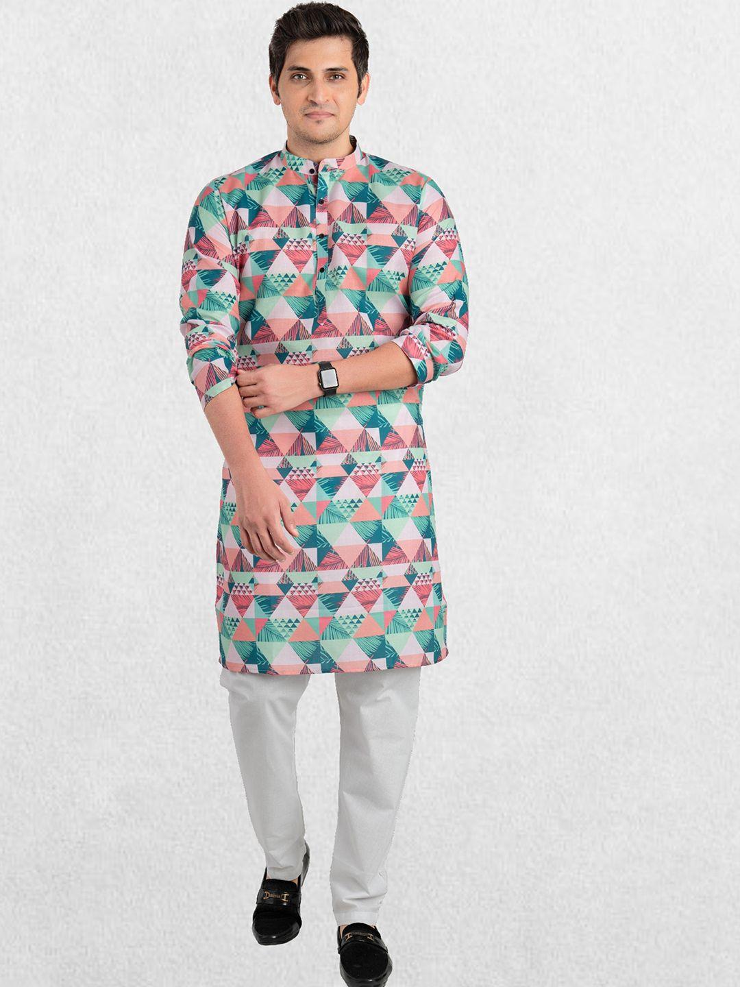 shiwam ethnix men multicoloured printed kurta with pyjamas