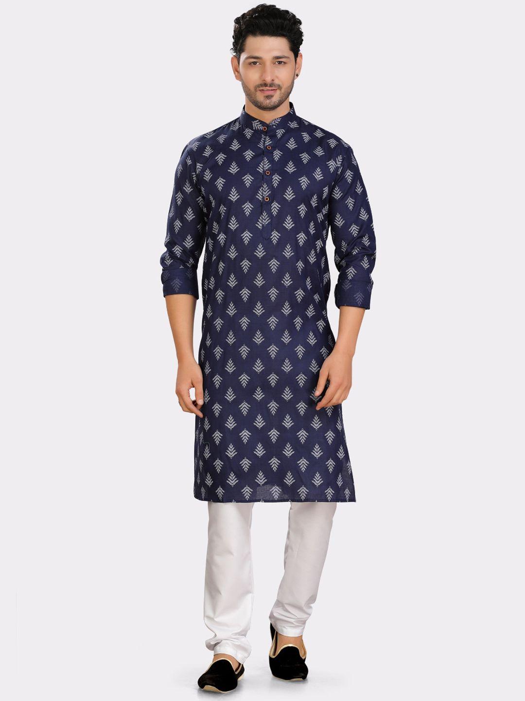 shiwam ethnix conversational printed mandarin collar straight kurta with pyjamas