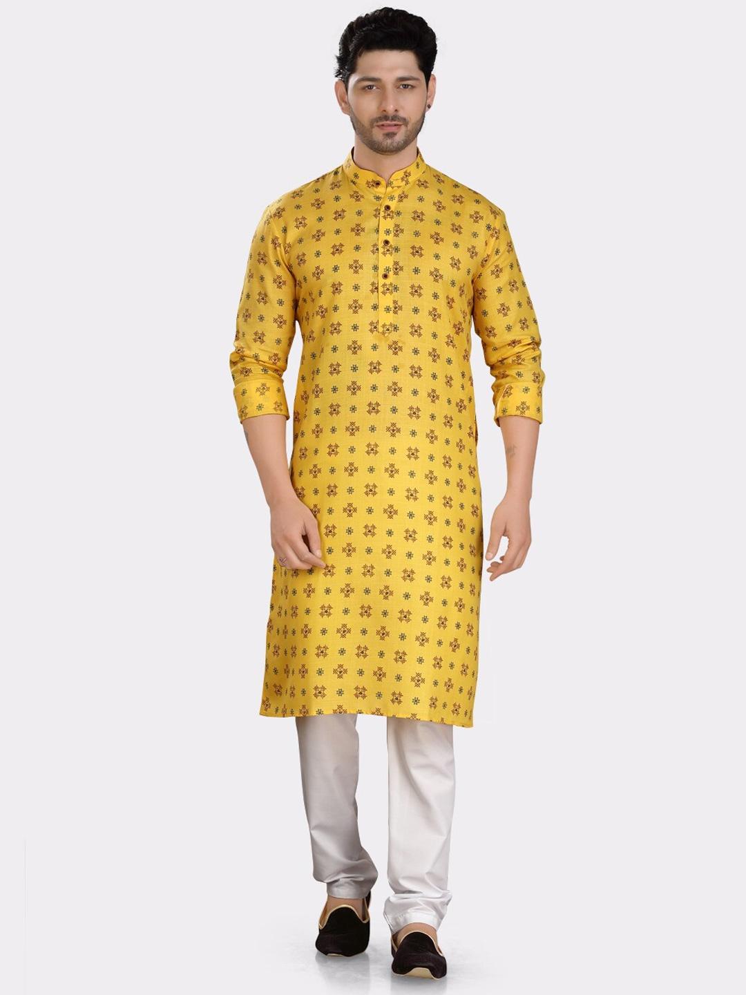 shiwam ethnix ethnic motifs printed mandarin collar straight kurta with pyjamas