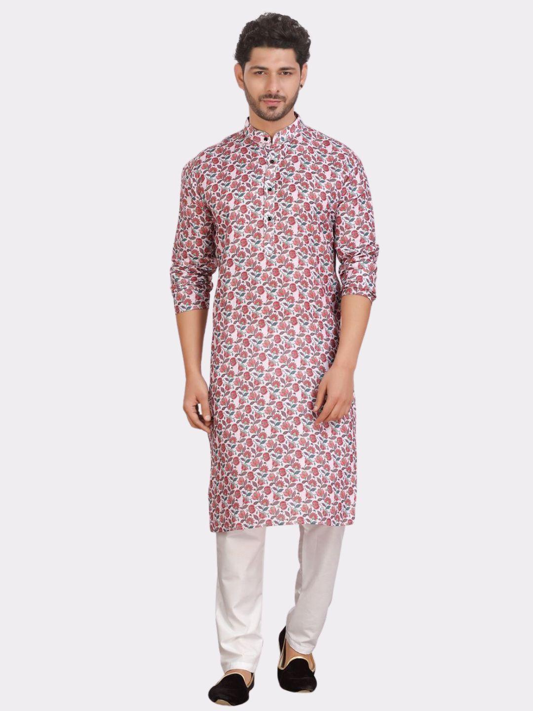 shiwam ethnix floral printed  mandarin collar cotton kurta