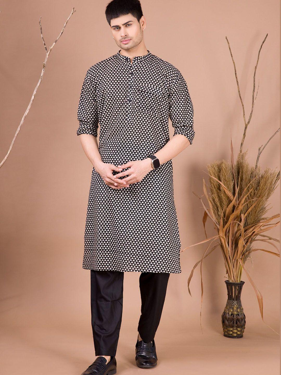 shiwam ethnix geometric printed mandarin collar straight kurta with pyjama