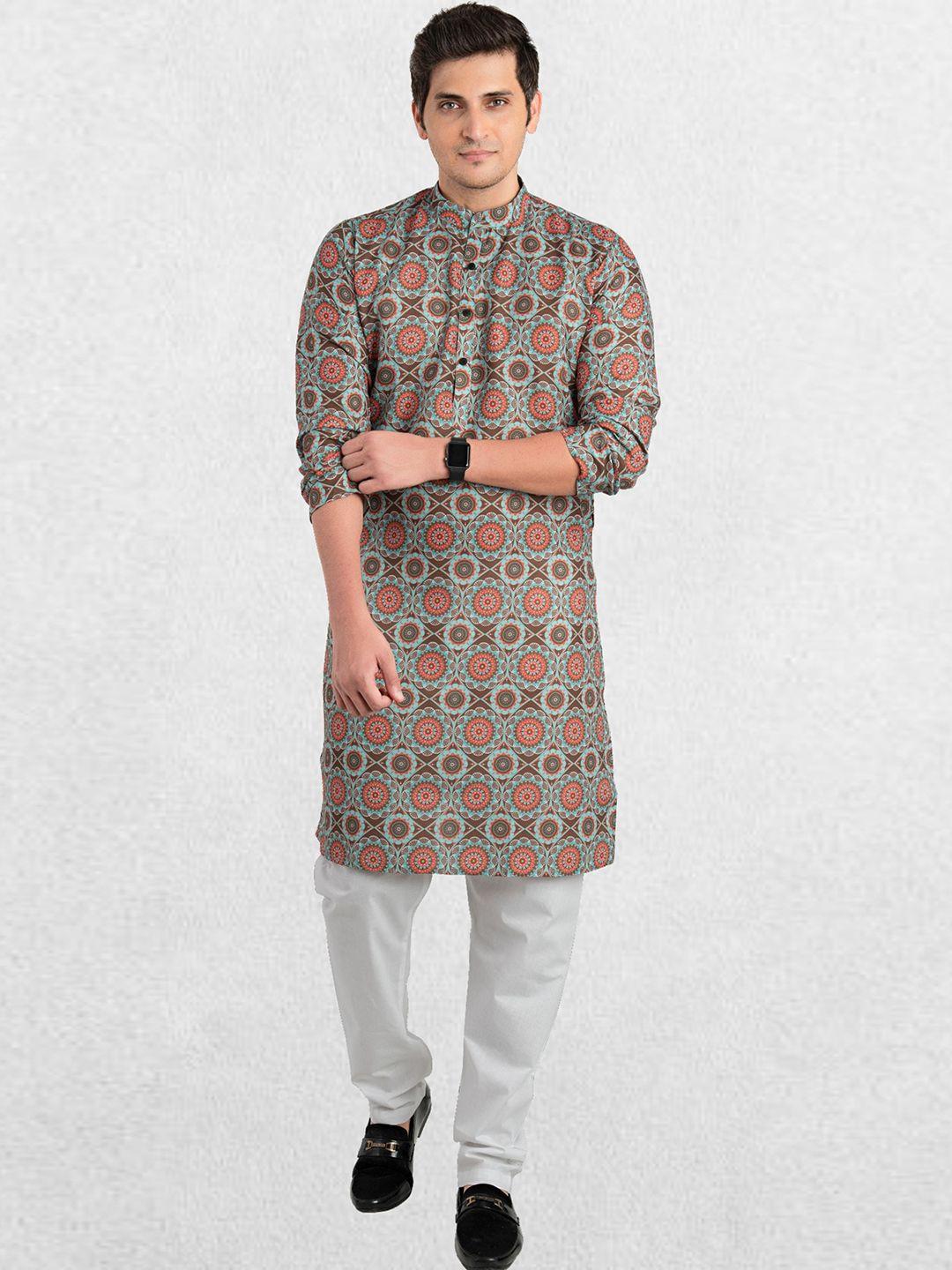 shiwam ethnix men brown block printed kurta