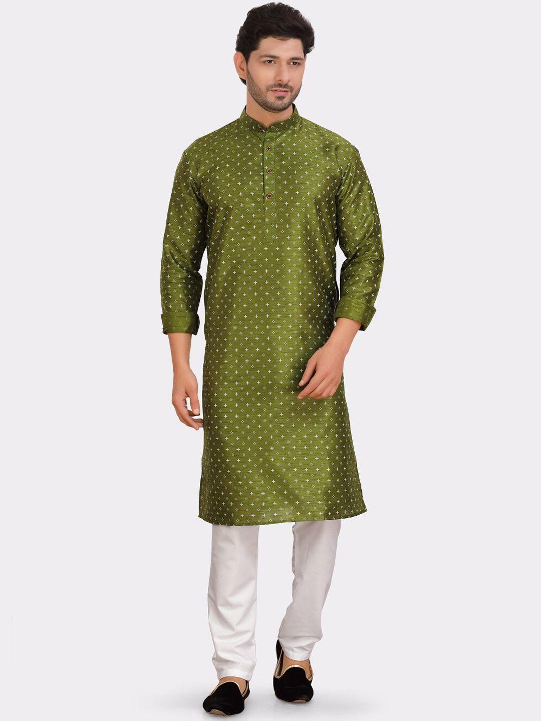 shiwam ethnix men geometric printed silk kurta