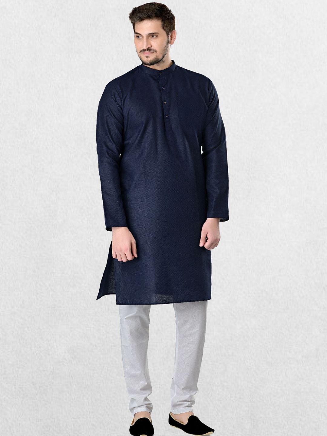 shiwam ethnix men navy blue thread work kurta