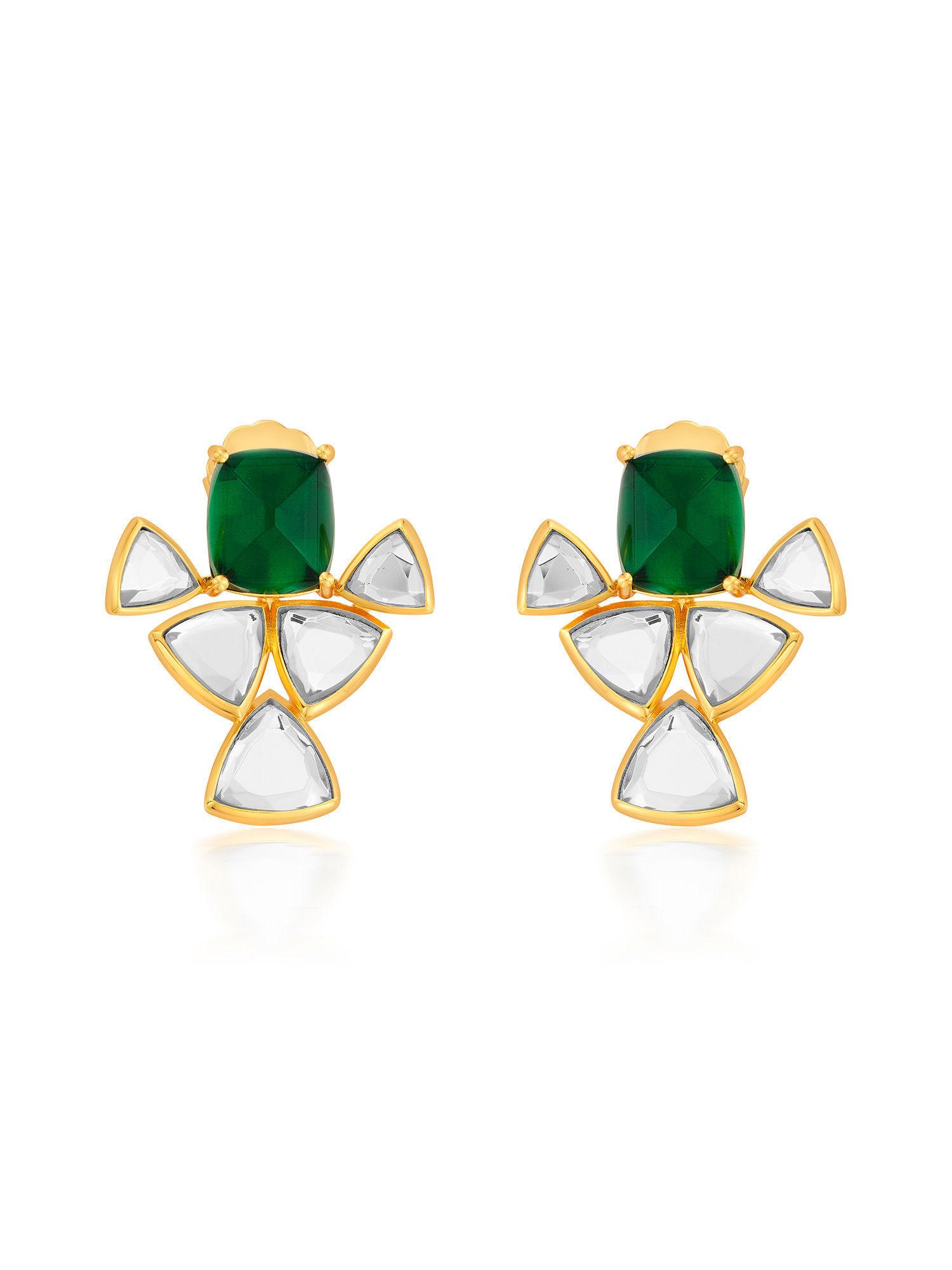 shiza mirror & hydro emerald geometric earrings in 18k gold plated