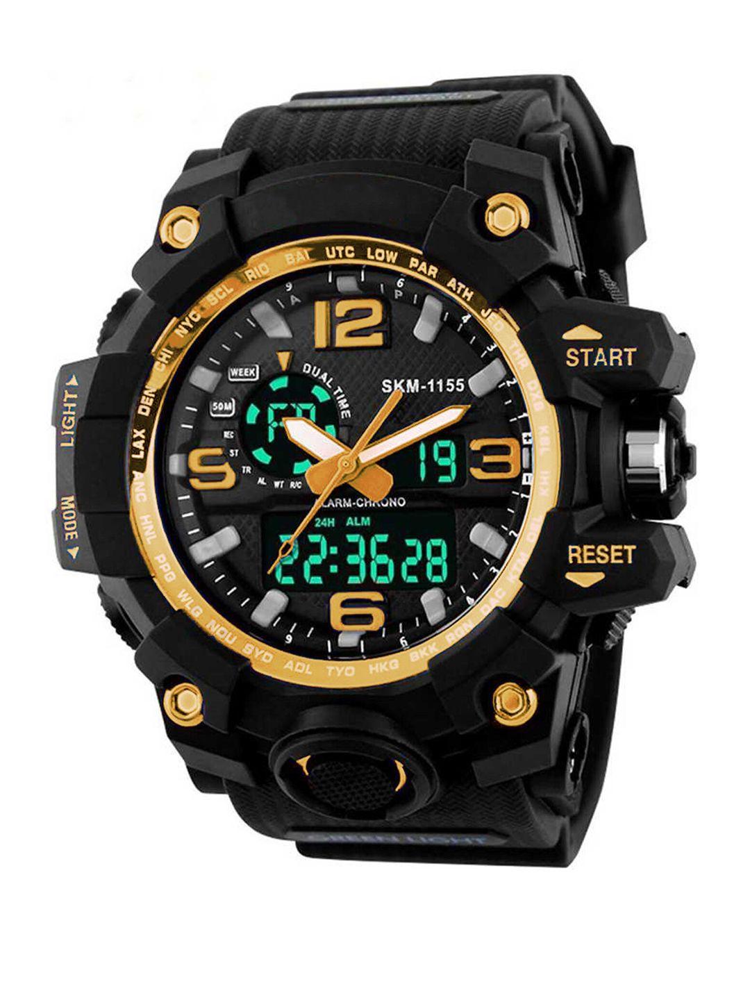 shocknshop men yellow dial & black straps analogue and digital multi function watch snssk08