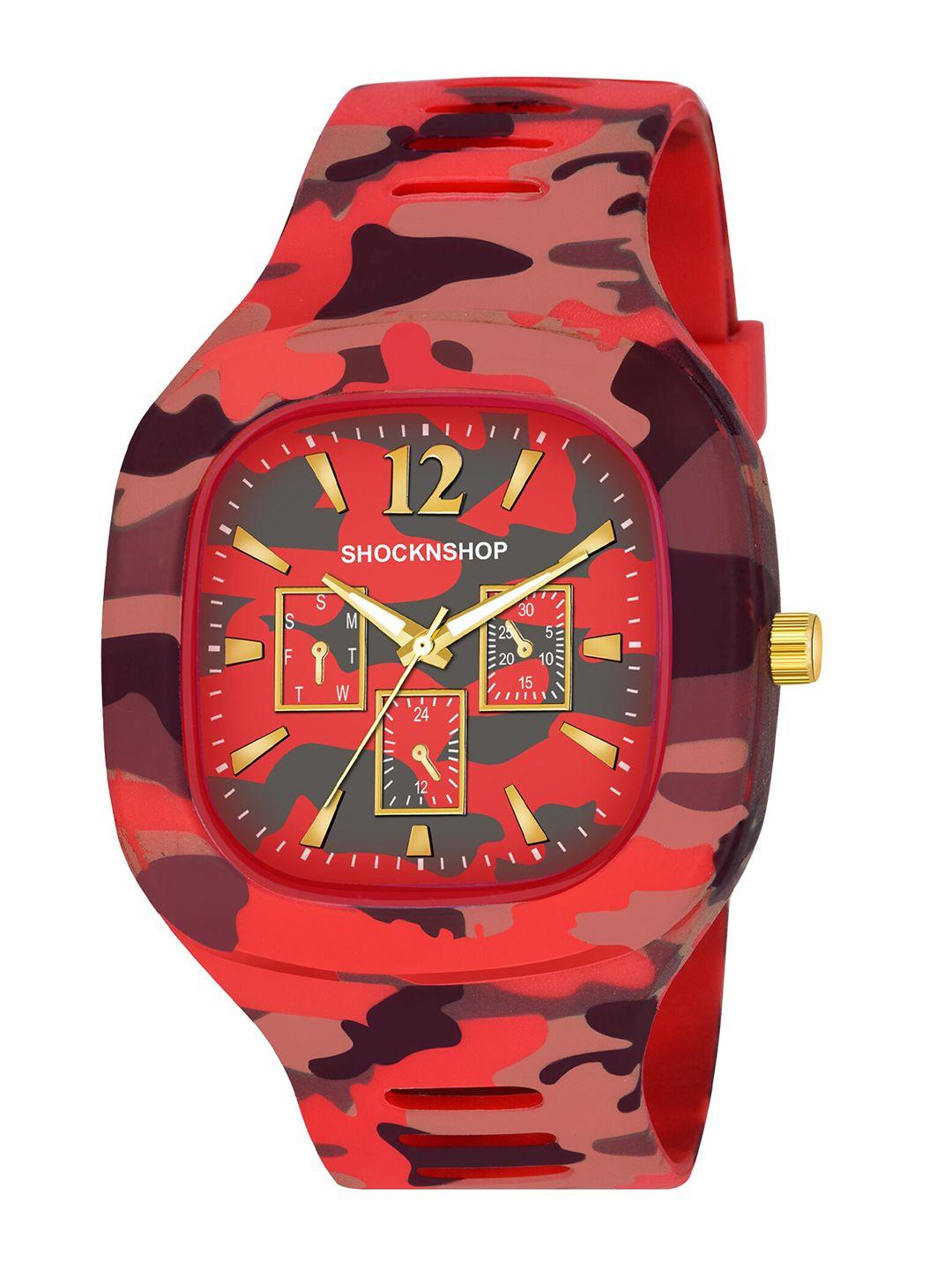 shocknshop unisex red printed dial & red straps analogue watch