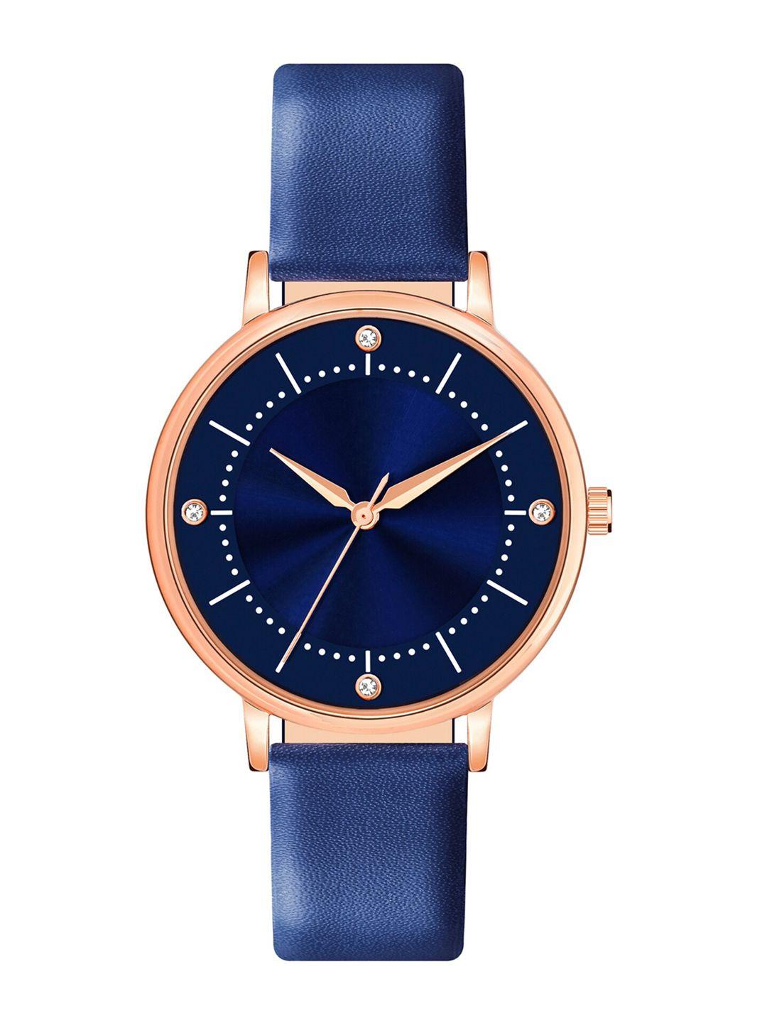 shocknshop women blue embellished dial & leather straps analogue watch- mt515