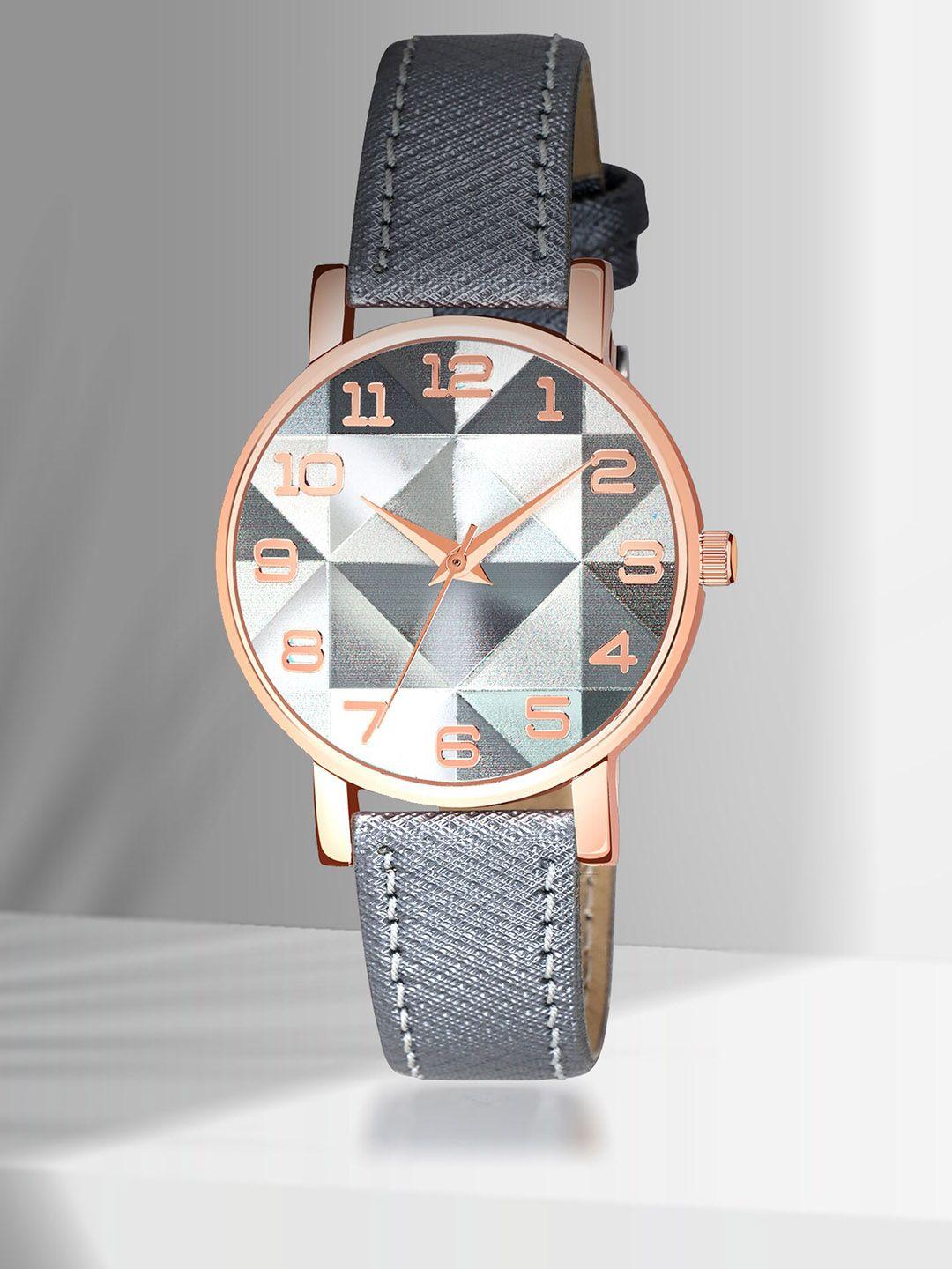 shocknshop women patterned dial & leather straps analogue multi function watch wch77grey