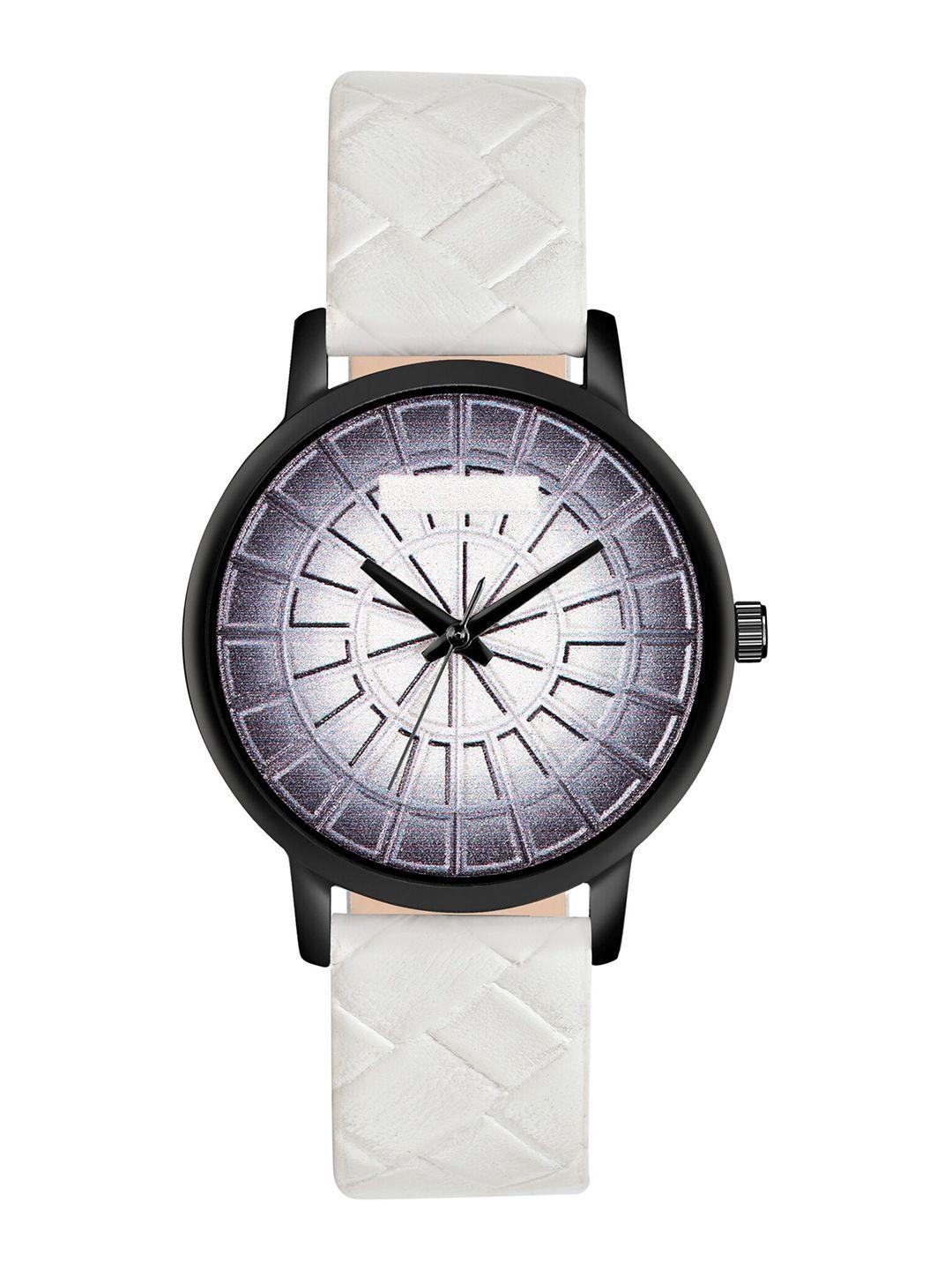 shocknshop women white printed dial & white leather straps analogue watch mt507