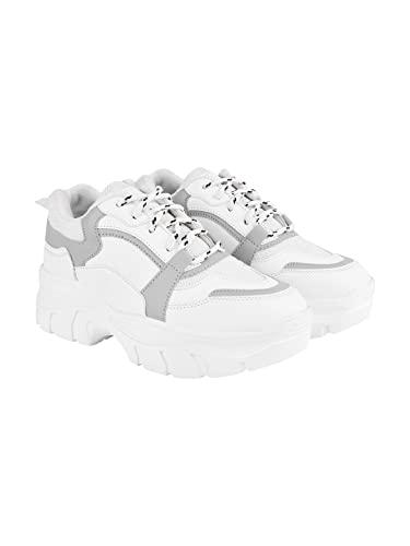 shoeopia lace-up detail grey chunky sneakers for women & girls /uk6