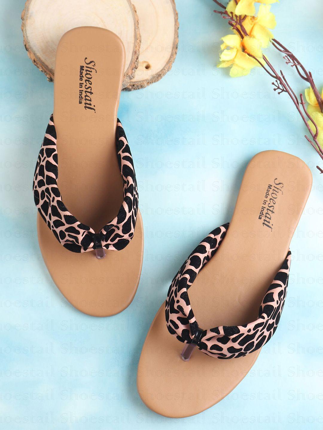 shoestail printed t-strap flats